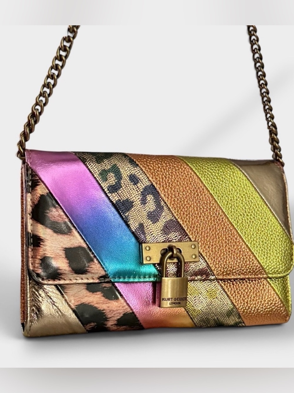 Kurt Geiger Brixton Multicolor Metallic Leopard Stripe Crossbody Bag NWOT